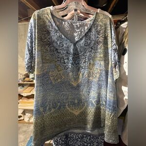 Catherines Blue and Gold Patterned Blouse